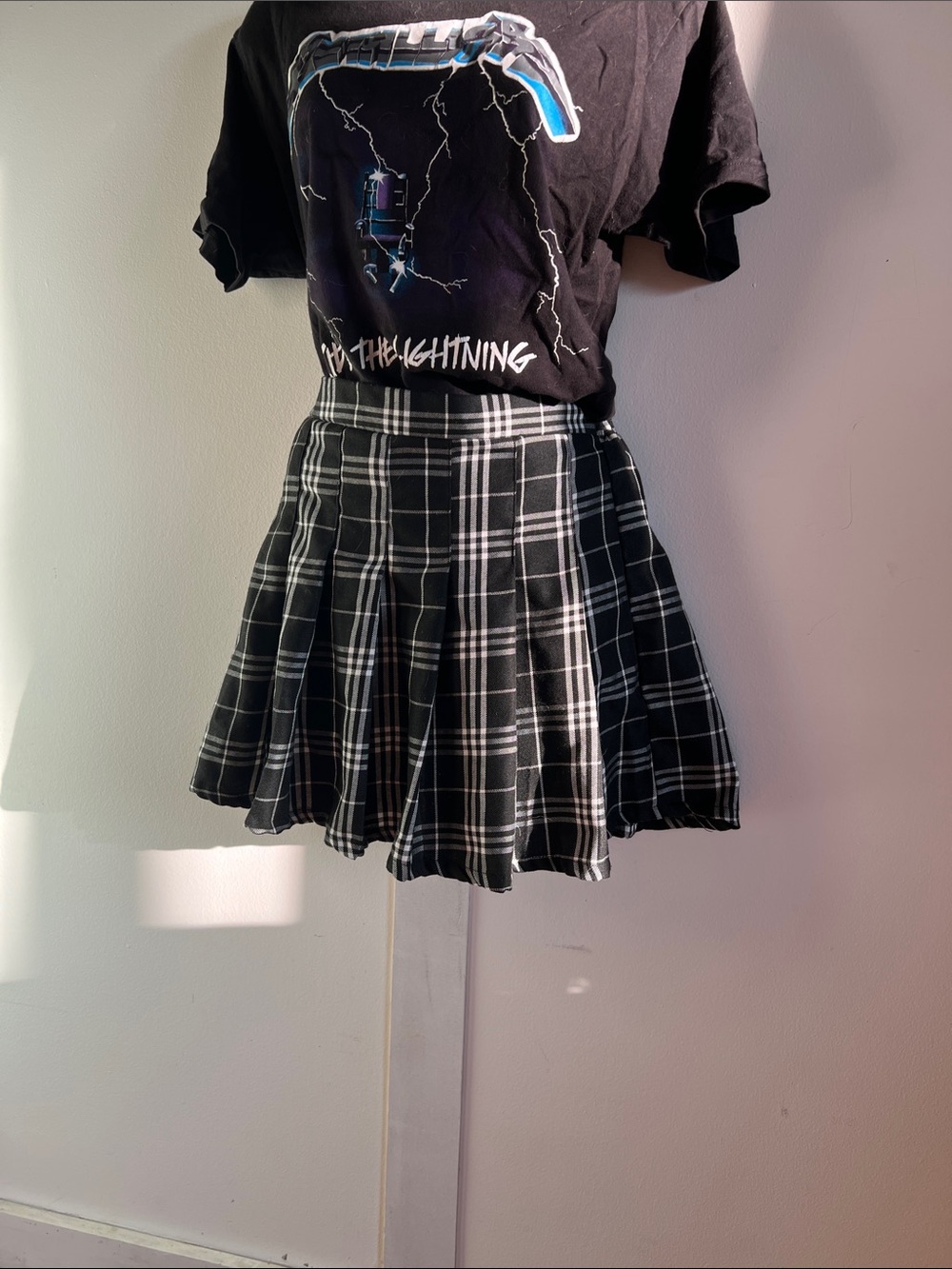Streetwear Society Black & White Plaid Pleated Mall Punk Skater Skirt - Picture 2 of 6